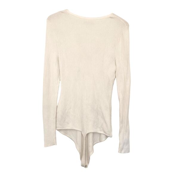 Abercrombie & Fitch V-Neck Sweater Bodysuit XL Cream Ribbed One Piece - Picture 4 of 7